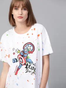 Kook N Keech Marvel Women Captain America Oversized Printed Round Neck Pure Cotton T-shirt