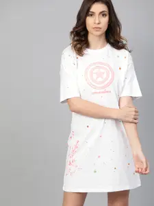 Kook N Keech Marvel Women White & Red Captain America Print T-shirt Dress