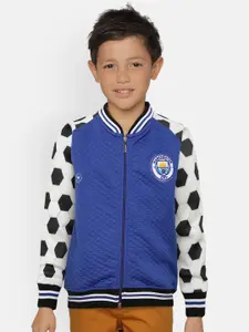 GAME BEGINS Boys Blue & White Quilted Front-Open Sweatshirt with Printed Detail
