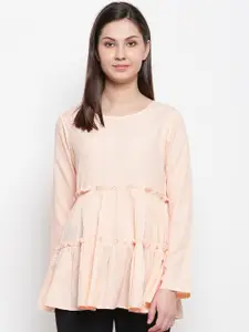 Karmic Vision Women Peach-Coloured Solid Tiered Top