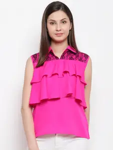 Karmic Vision Women Pink Solid Tiered Top