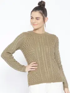 Cayman Women Beige Self Design Sweater