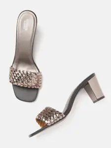 Anouk Women Gunmetal-Toned Basketweave-Textured Block Heels