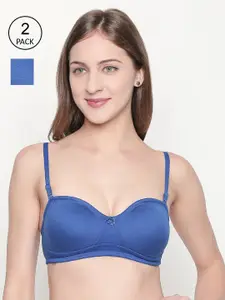 Lady Love  Pack of 2 Blue Solid Non-Wired Non Padded T-shirt Bra LLBR8082Combo5