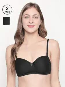 Lady Love Black Solid Non-Wired Non Padded T-shirt Bra LLBR8082Combo2