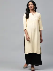 W Women Yellow Yoke Design Straight Kurta