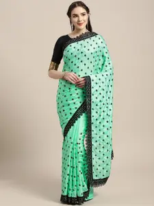 Chhabra 555 Green & Black Resham Embroidered Saree