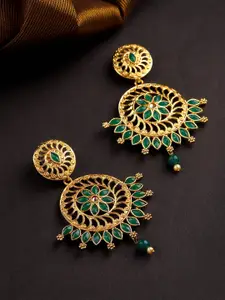 Priyaasi Green Gold-Plated Handcrafted Stone-Studded Circular Drop Earrings