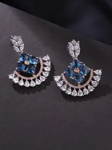 Priyaasi Blue Silver-Plated CZ Studded Contemporary Drop Earrings