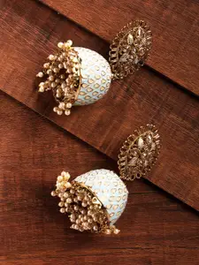 Zaveri Pearls Gold-Toned & Turquoise Blue Dome Shaped Jhumkas
