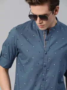 The Roadster Lifestyle Co Men Teal Blue & Black Regular Fit Printed Sustainable Casual Shirt