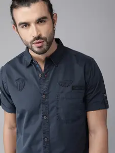 Roadster Men Navy Blue Casual Shirt with Applique Detail