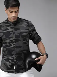 Roadster Men Charcoal Grey Regular Fit Camouflage Printed Sustainable Casual Shirt