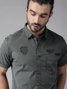 Roadster Men Charcoal Grey Pure Cotton Sustainable Casual Shirt