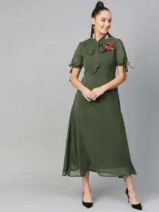Zima Leto Women Olive Green Solid Maxi Dress