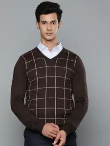 Louis Philippe Men Brown Checked Pullover Sweater