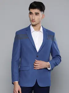 Louis Philippe Men Blue & Black Regular Fit Checked Woollen Tweed Formal Blazer