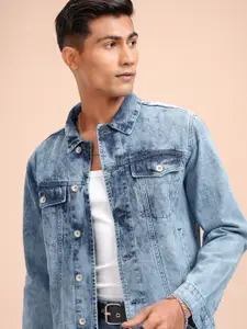 LOCOMOTIVE Men Blue Solid Denim Jacket