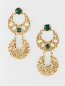 Accessorize London Women Pearl & Green Drop Earrings