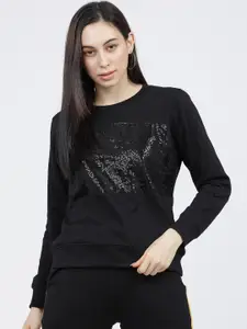 Tokyo Talkies Women Black Embellished Sweatshirt