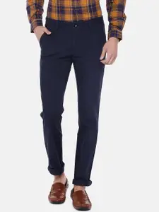 Turtle Men Navy Blue Tapered Fit Checked Chinos
