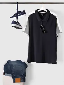 Sztori Plus Size Men Navy Blue Solid Polo Collar T-shirt