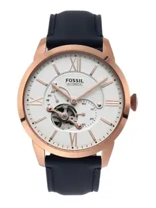 Fossil Men Blue & Off-White Analogue Leather Watch ME3171