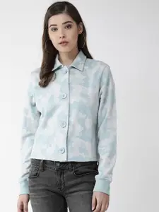 plusS Women Blue & Off White Printed Sweatshirt