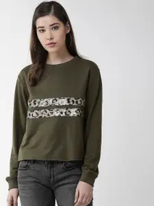 plusS Women Olive Green Solid Sweatshirt