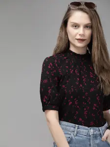 The Roadster Lifestyle Co Black & Pink Abstract Smocked Top