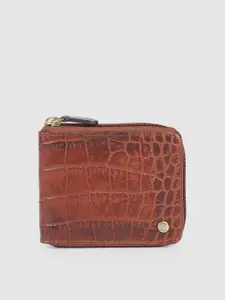 Hidesign Men Tan Brown Textured Leather Zip Around Wallet