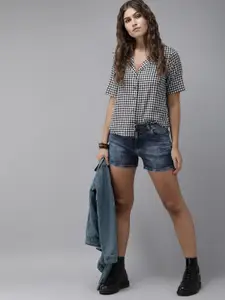 Roadster Women Navy Blue Washed Regular Fit Denim Shorts