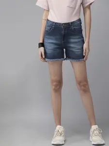 Roadster Women Blue Washed Regular Fit Denim Shorts