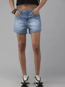 The Roadster Lifestyle Co Women Blue Washed Regular Fit Denim Shorts