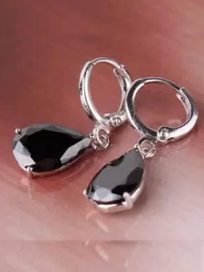 OOMPH Silver-Plated & Black Teardrop Shaped Drop Earrings