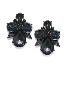 OOMPH Black Crystal Floral Ear Stud Earrings