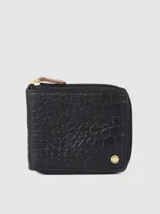 Hidesign Men Black Textured Zip Around Leather Wallet