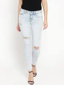 AMERICAN EAGLE OUTFITTERS Women Blue Regular Fit Mid-Rise Highly Distressed Stretchable Jeans