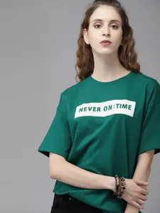 Roadster Women Green Printed Boxy Fit Longline T-shirt