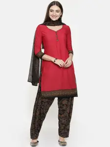Rajnandini Red & Black Silk Crepe Unstitched Dress Material
