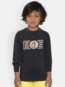 Gini and Jony Boys Navy Blue Printed Pullover Sweater with Brooches