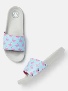 Kook N Keech Women Blue & Pink Flamingo Print Sliders