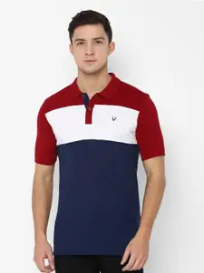 Allen Solly Men Navy Blue Colourblocked Polo Collar Slim Fit T-shirt