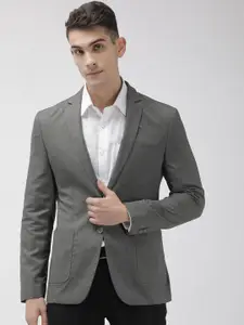Park Avenue Men Grey Self Design Super Slim-Fit Single-Breasted Commuter Formal Blazer
