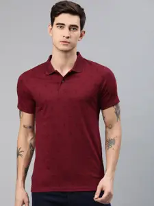 Kryptic Men Maroon Printed Polo Collar Pure Cotton T-shirt