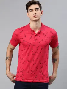 Kryptic Men Fuchsia Pink Printed Polo Collar Pure Cotton T-shirt