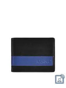 Eske Men Black & Blue Colourblocked Two Fold Leather Wallet