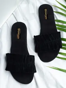 Shoetopia Women Black Solid Open Toe Flats
