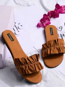 Shoetopia Women Tan Brown Solid Open Toe Flats
