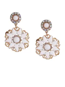 Shining Diva Fashion Gold-Toned & White Drop Earrings